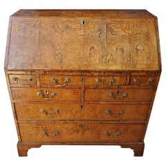 18th Century George II Burled Ash and Walnut Slant Top Desk