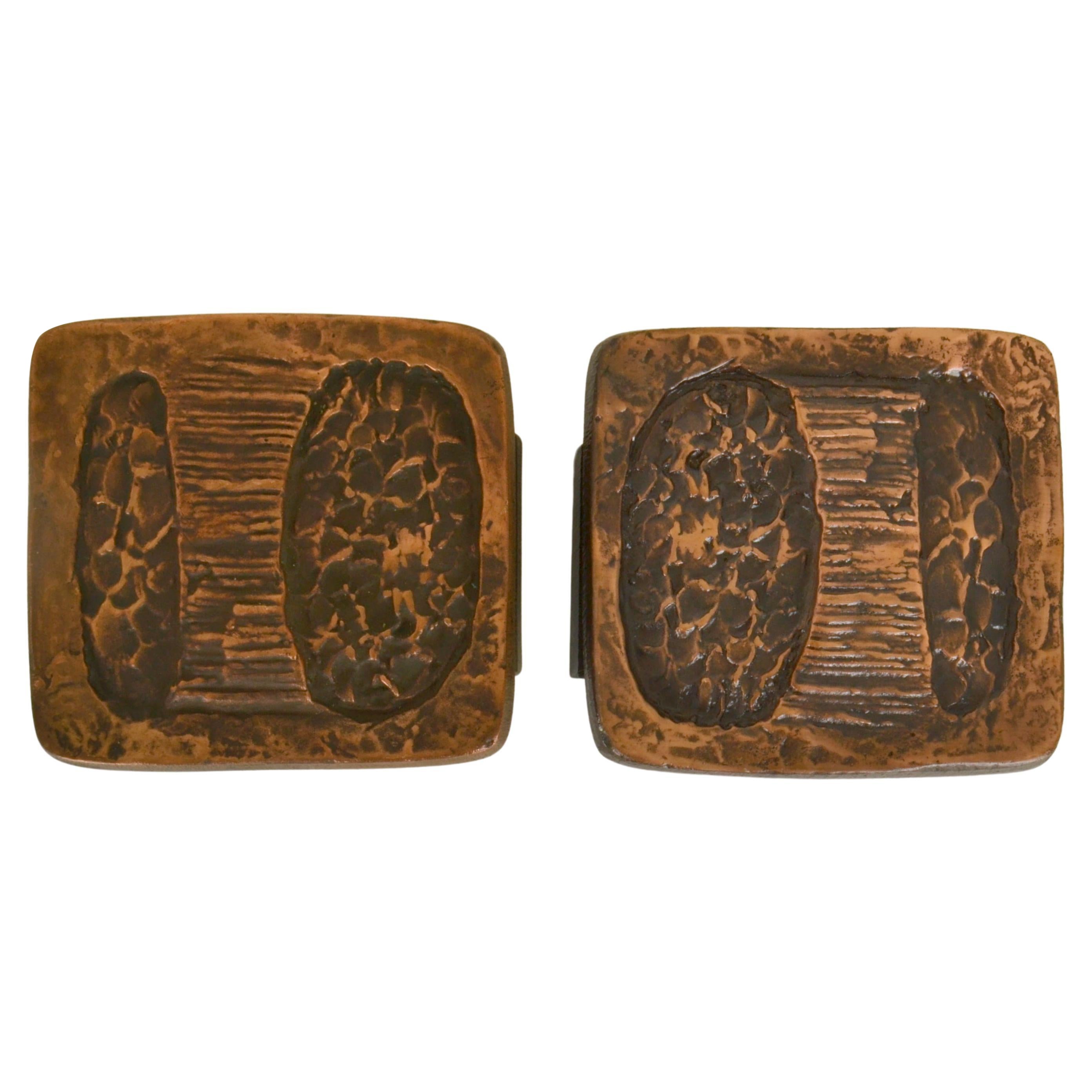 Brutalist Square Abstract Bronze Push Pull Door Handle Pair For Sale