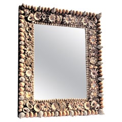 Antique Grotto Style Natural Seashell Framed Wall Mirror, Circa 1900