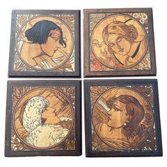 Used France Art Deco Beautiful Women Four Seasons Panel Set Four 1930