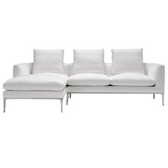 Amura 'Leonard' Chaise Lounge Sofa in White Fabric by Emanuel Gargano