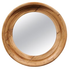 Antique English 19th Century Pine Bullseye Mirror with Natural Patina and Beveled Glass