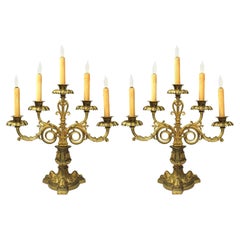 Pr. French 19th Century Gothic-Neoclassical Style 5-Light Gilt-Bronze Candelabra