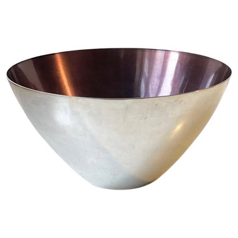 Scandinavian Centerpiece Bowl in Silver Plate & Purple Enamel, 1950s For Sale