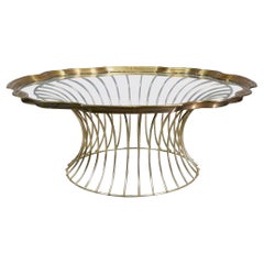 Mid-Century Elegant Brass Wire and Framed Glass Cocktail Tray Table