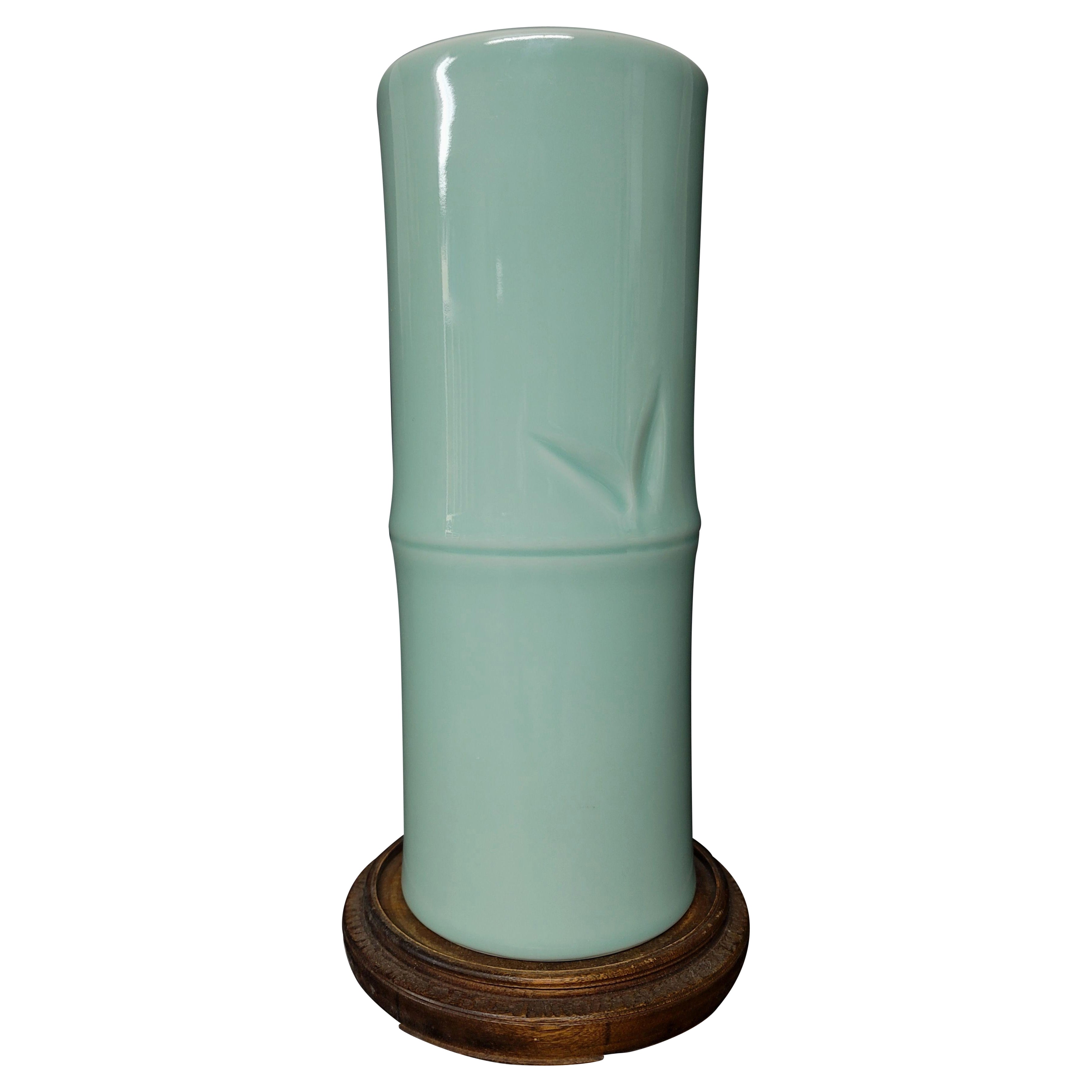 Large Chinese Celadon Glazed Bamboo Hat Vase
