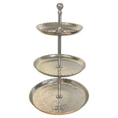 Large Modern Hammered Silverplated 3-Tier Stand, Attributed to Sarreid