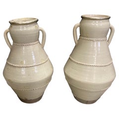 Moroccan Moorish Olive Jars from Fez, White Crackled Ivory Color