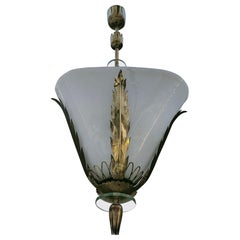 Gio’ Ponti Chandelier Brass Murano Pulegoso Glass, 1940, Italy