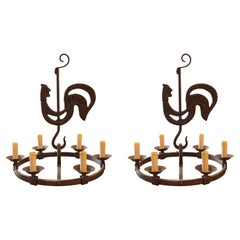 Vintage In the Style of Jean Touret, Pair of Suspensions, Iron, circa 1950, France