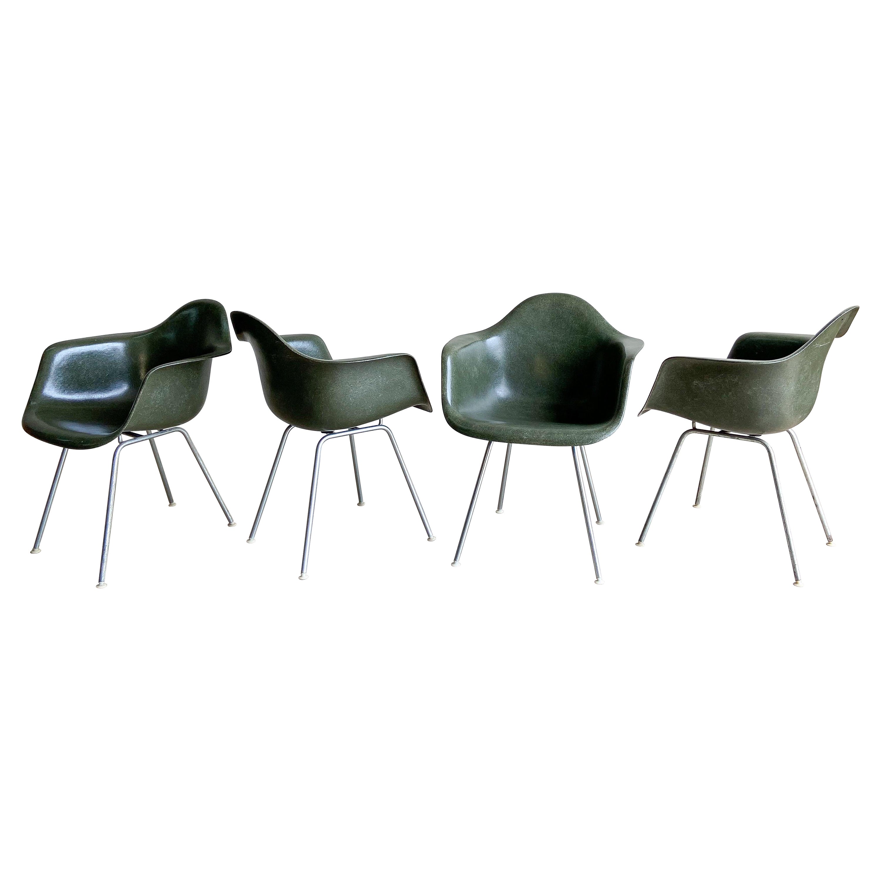 Eames for Herman Miller Fiberglass Dining Chairs in Olive Green, 1960's