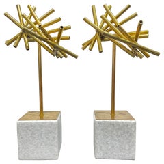 Pair Brass Sculptures on Marble Bases