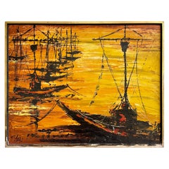 Palette Knife Oil Painting of Fishing Boats