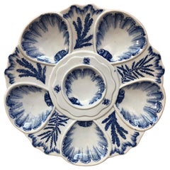 Antique 19th Century Blue and White Seaweeds Oyster Plate Bordeaux