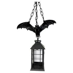 Gothic Style Bronze & Iron Bat Motif Lantern, 2 Available
