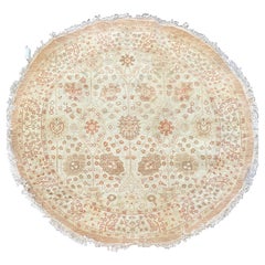Gold Ivory Beige Floral Persian Style Round Rug