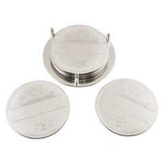 Modernist Barware Silver Plate Coasters set of 6 pieces Equestrian Design
