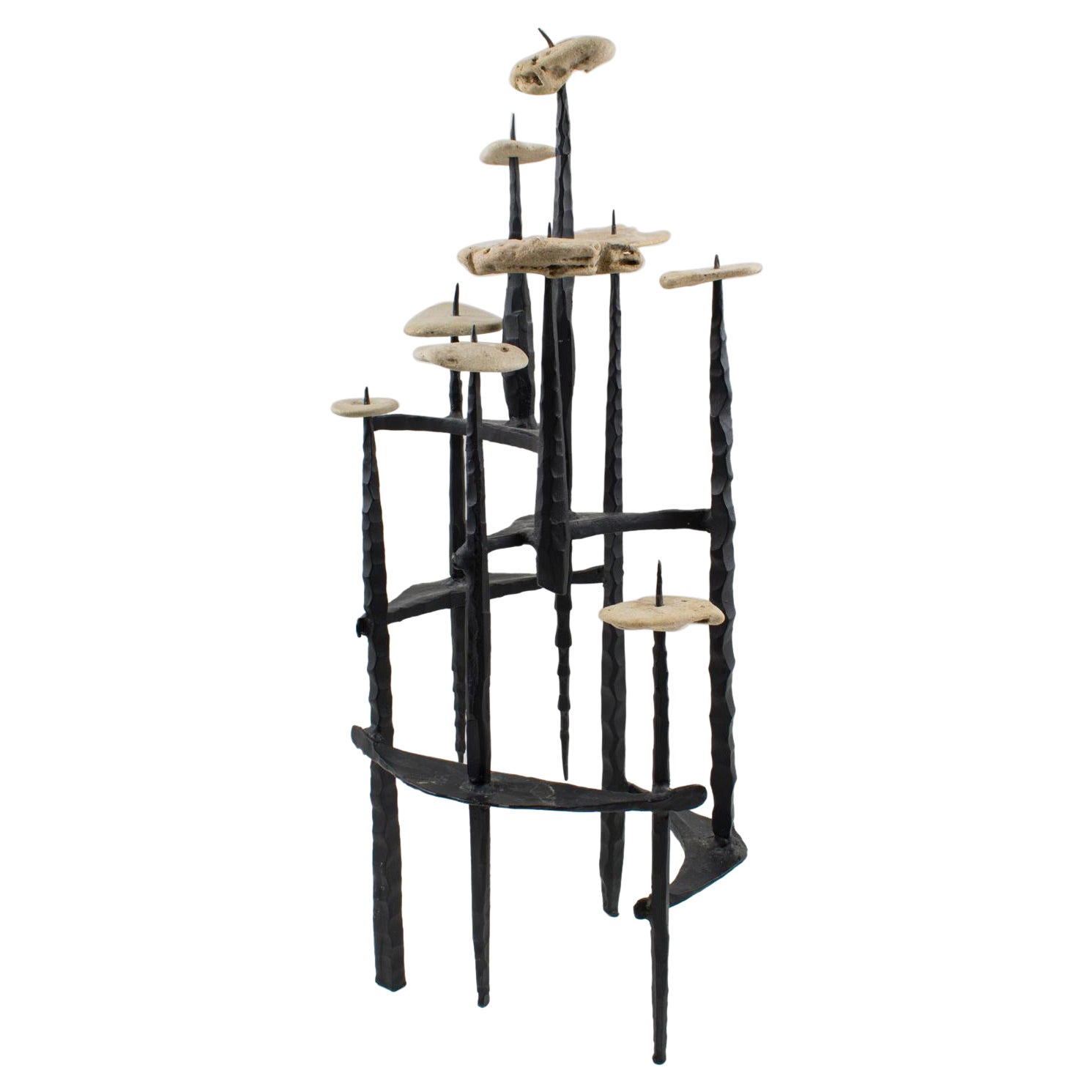 David Palombo 1950s Brutalist Iron and Stones Sculpture Menorah