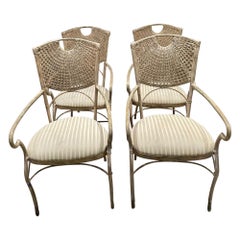  1970 Maitland Smith Four Dining Chairs Sculptural Cane & Iron 