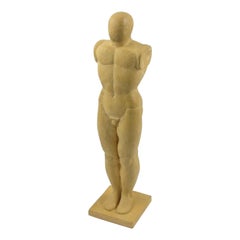 Futuristic Terracotta Cubist Sculpture Standing Nude Man