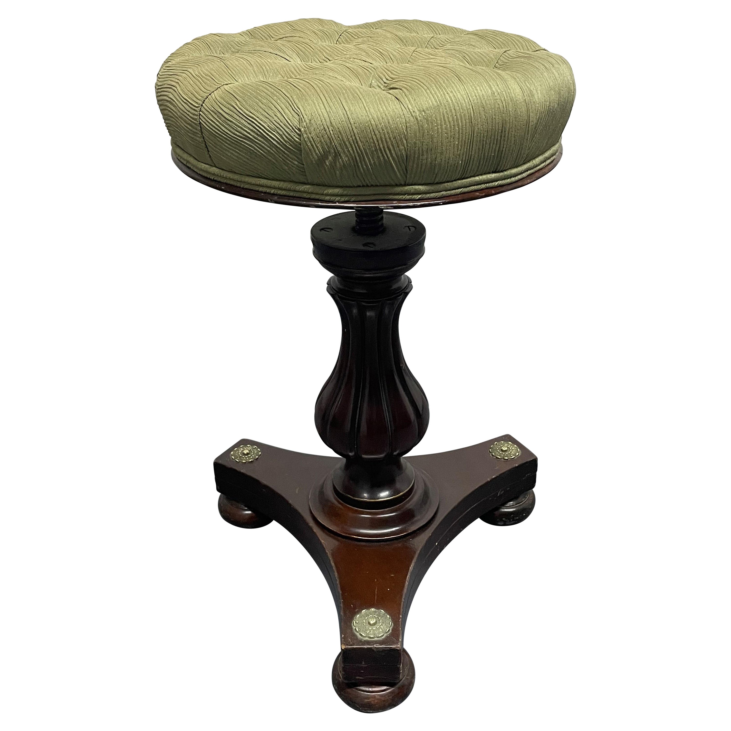 Antique Adjustable Mahogany and Brass Stool For Sale