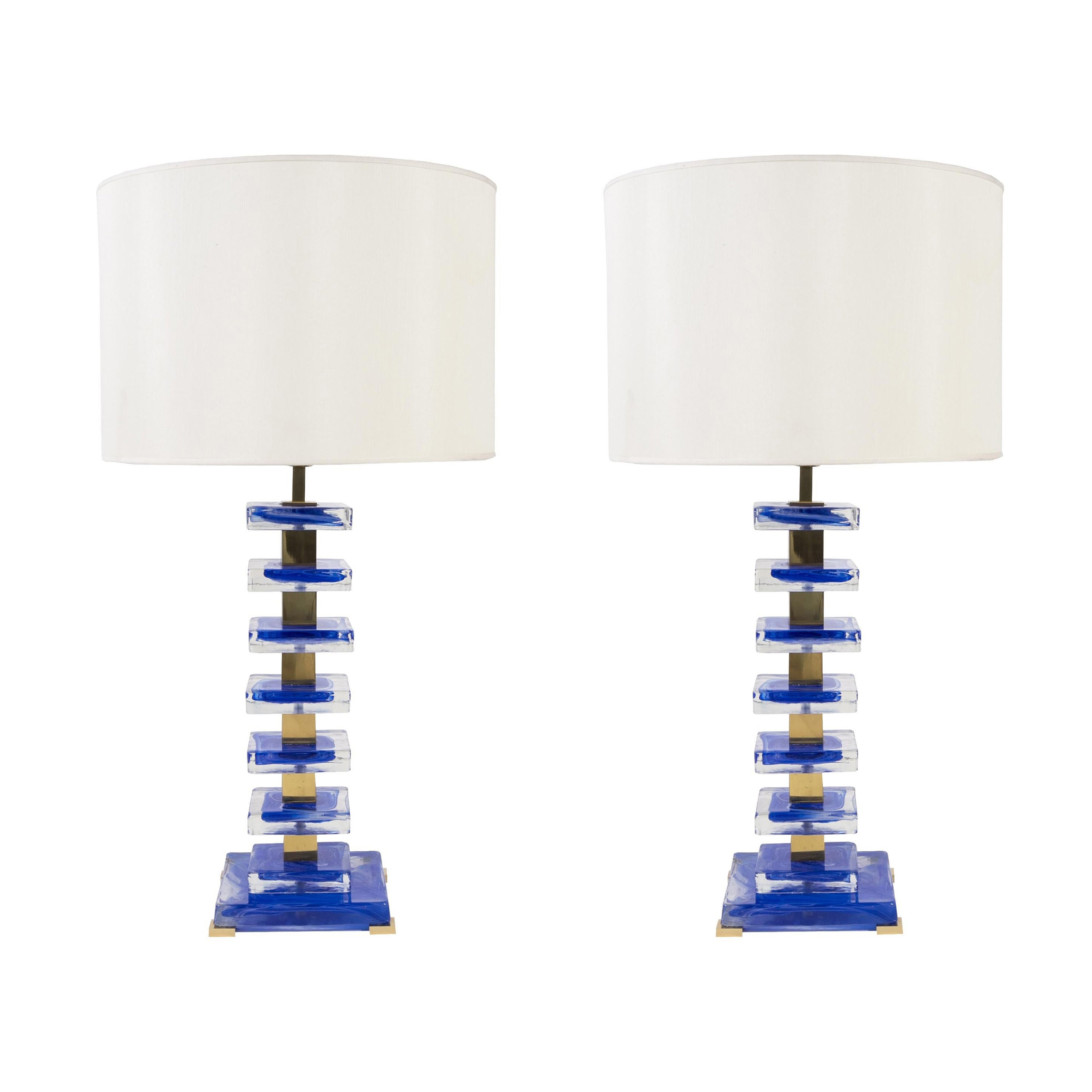 1980's Pair of Murano Glass Table Lamps