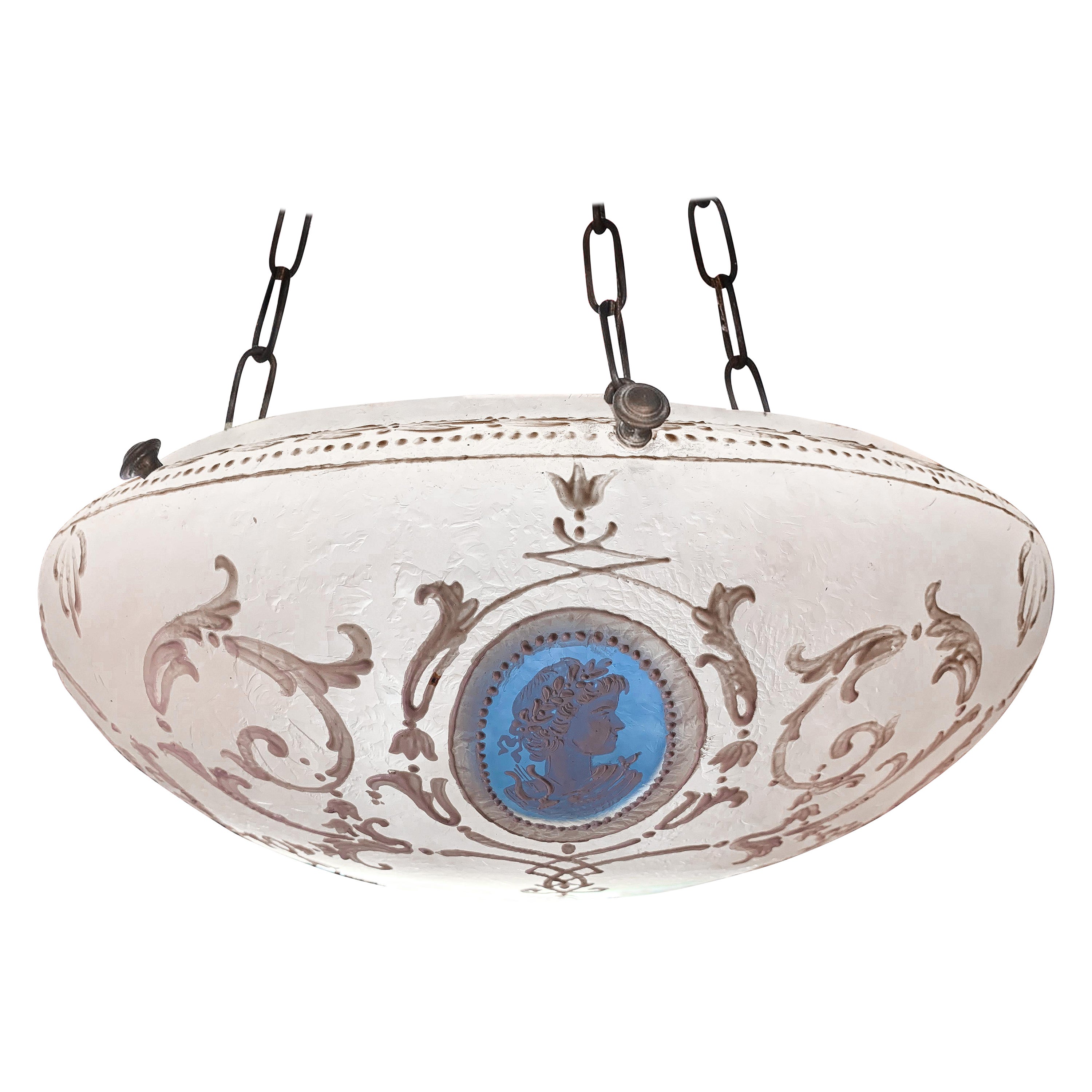 Pairpoint Vienna Hand-Painted Neo-Classical Wedgewood Blue Chandelier, 1920s For Sale