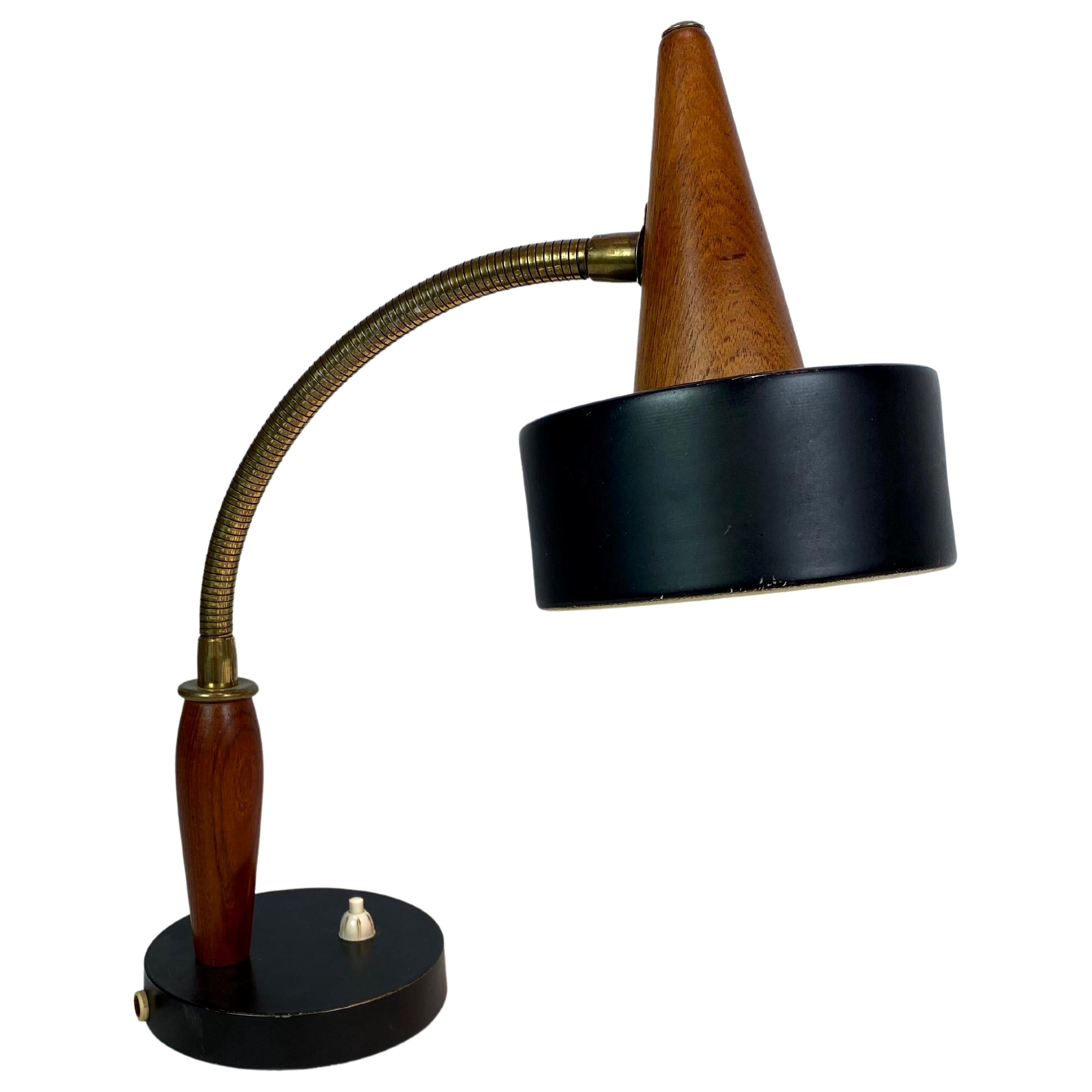 Table Lamp of Black Metal and Teak of Danish Design from the 1960s