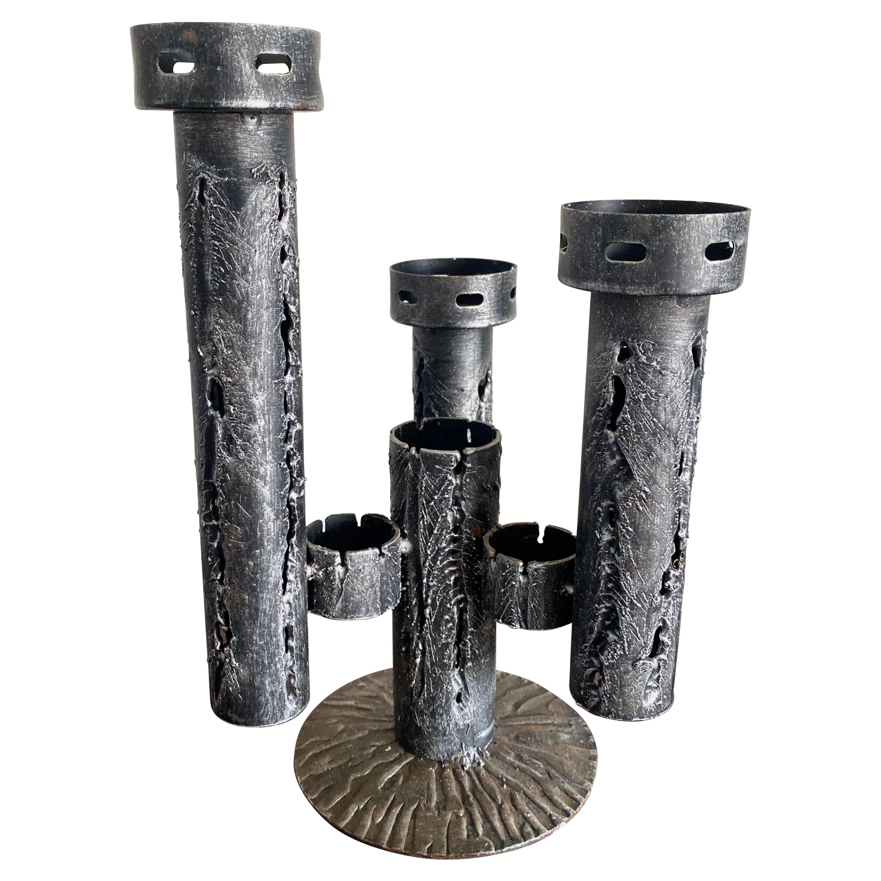 Blackened Cast Iron Metal Candlestick Set at 1stDibs