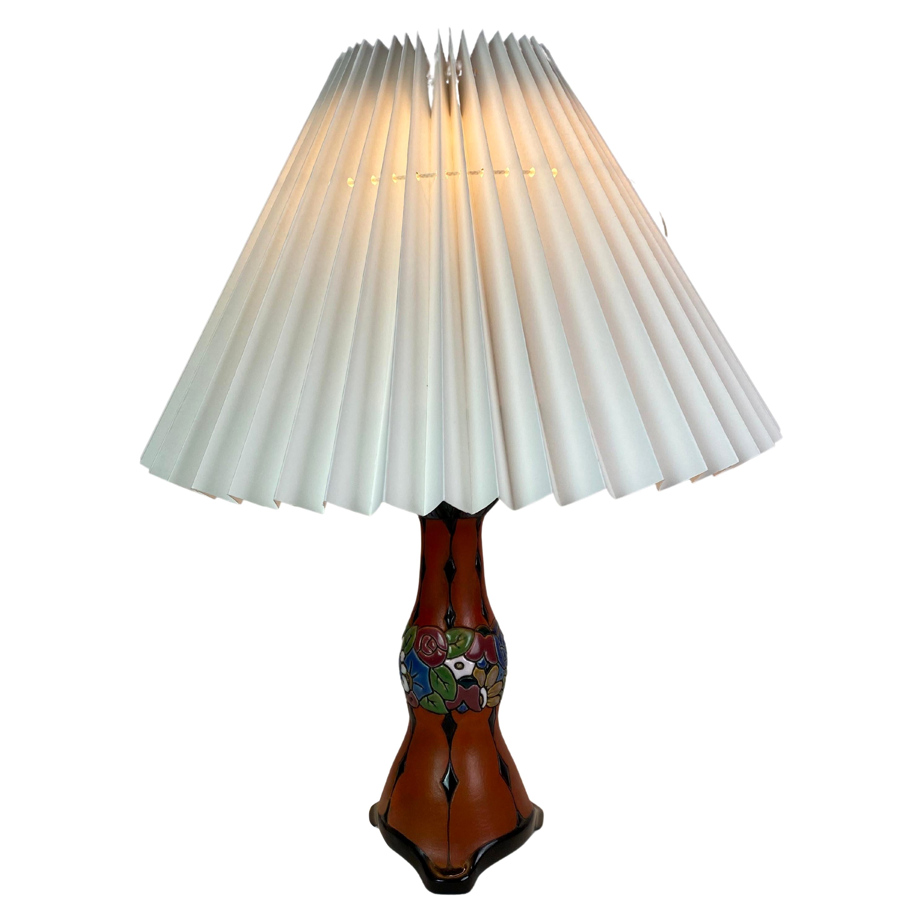 Ceramic Table Lampe with an Orange Glaze and with Paper Shade, 1960s For  Sale at 1stDibs