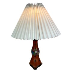 Keramische Tischlampe mit orangefarbener Glasur und Papierschirm aus den 1960er Jahren