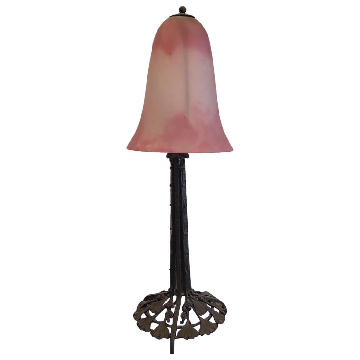Daum Nancy Table Lamp Blown Glass Wrought Iron 1910 France For Sale