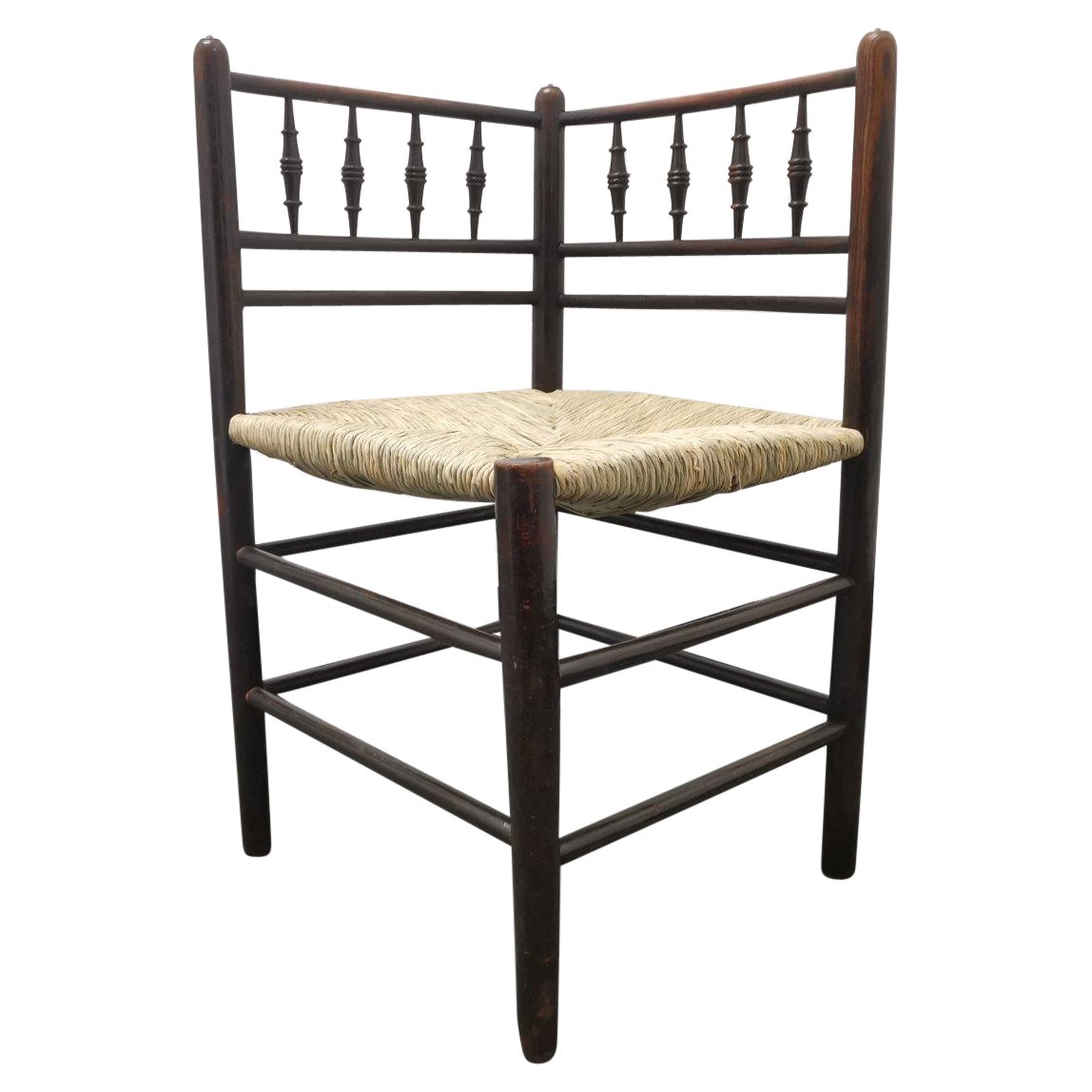 Morris & Co, Attributed to Phillip Webb, A Rare Sussex Rush Seat Corner Chair