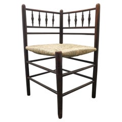 Antique Morris & Co, Attributed to Phillip Webb, A Rare Sussex Rush Seat Corner Chair