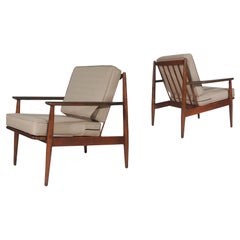 Mid Century Danish Modern Walnut Armchair Lounge Chairs in Grey Tweed