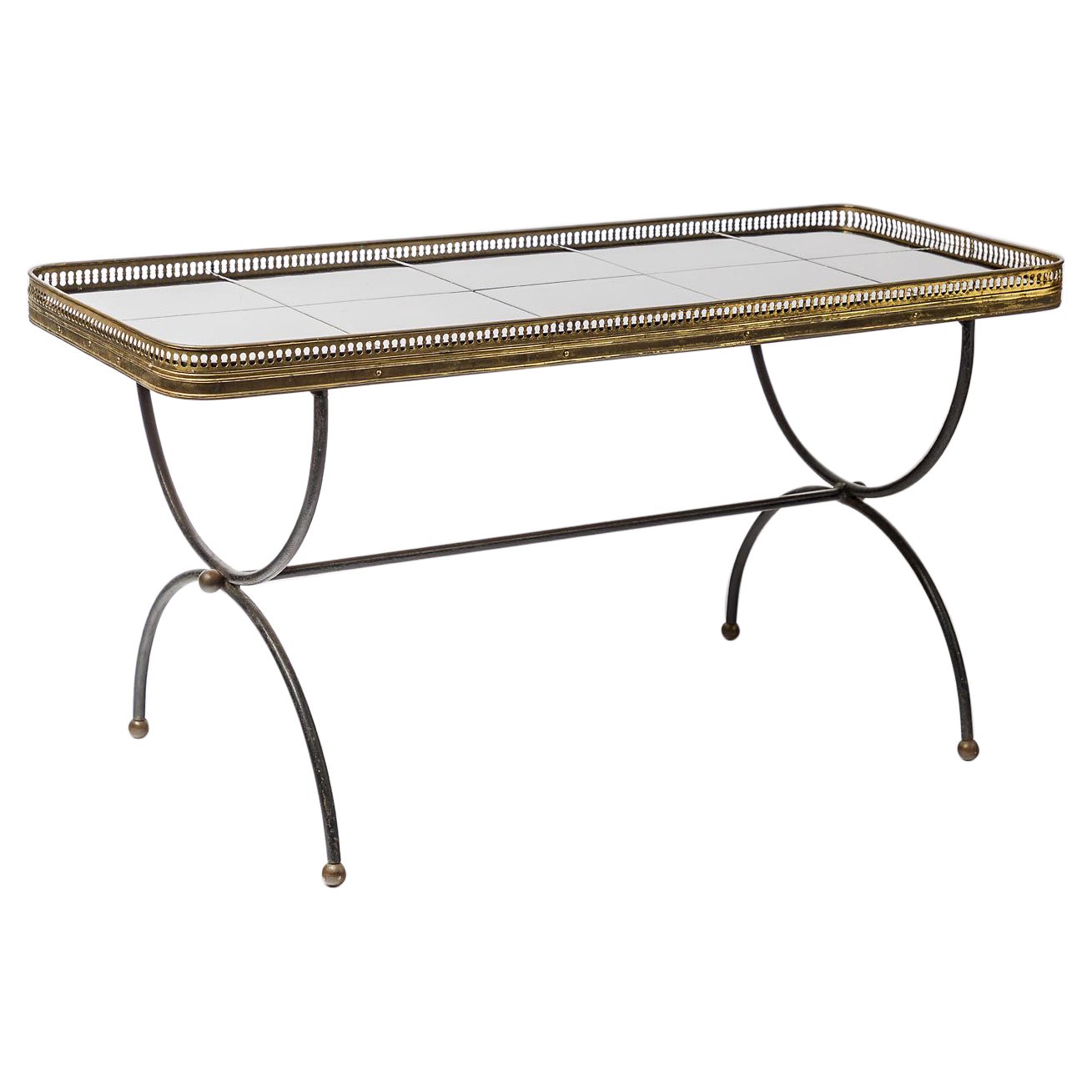 Black Ceramic and Metal Low Coffee Table by Maison Jansen French Decoration For Sale