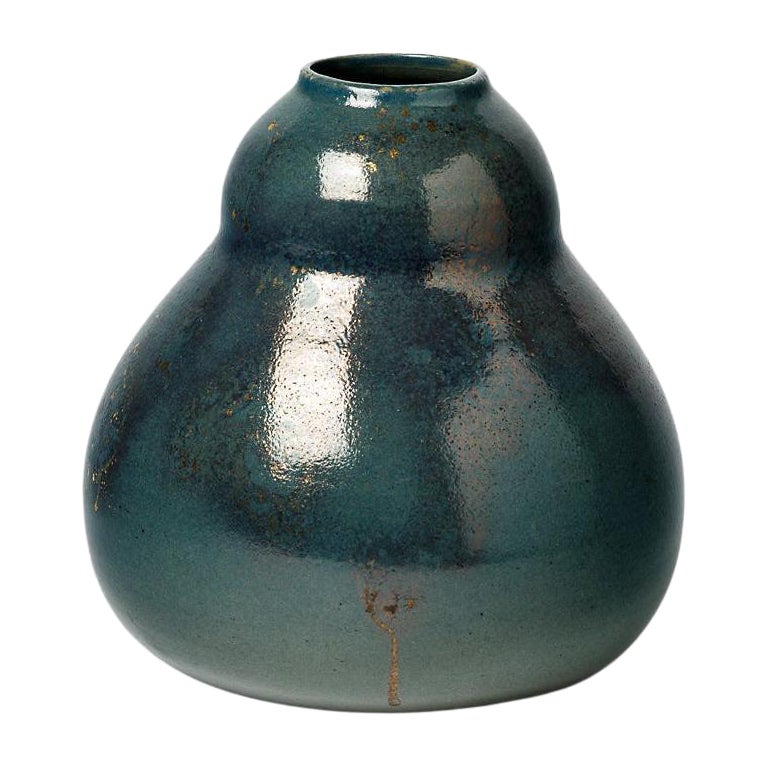 Vase en céramique d'art décoratif du XXe siècle vert et or Jean Pointu, vers 1930