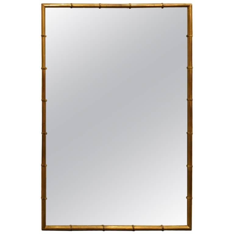 American Brass Faux Bamboo Framed Mirror For Sale