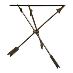 Neoclassical Glamor Martini Cocktail Side Table Tripod Arrow Base Bronze & Glass