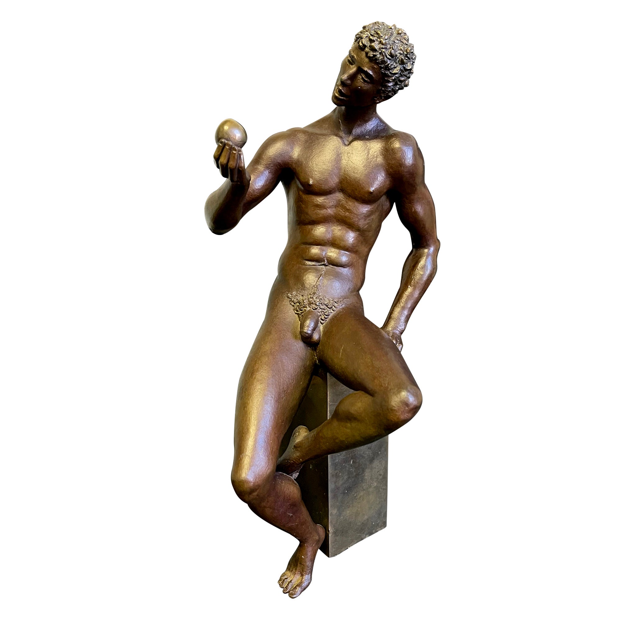 "Adam Contemplating the Apple, " Rare 1970s Sculpture with Male Nude by Choate