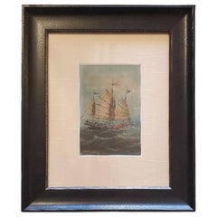 19th Century China Trade Seascape with Junk, 'Three of Three'