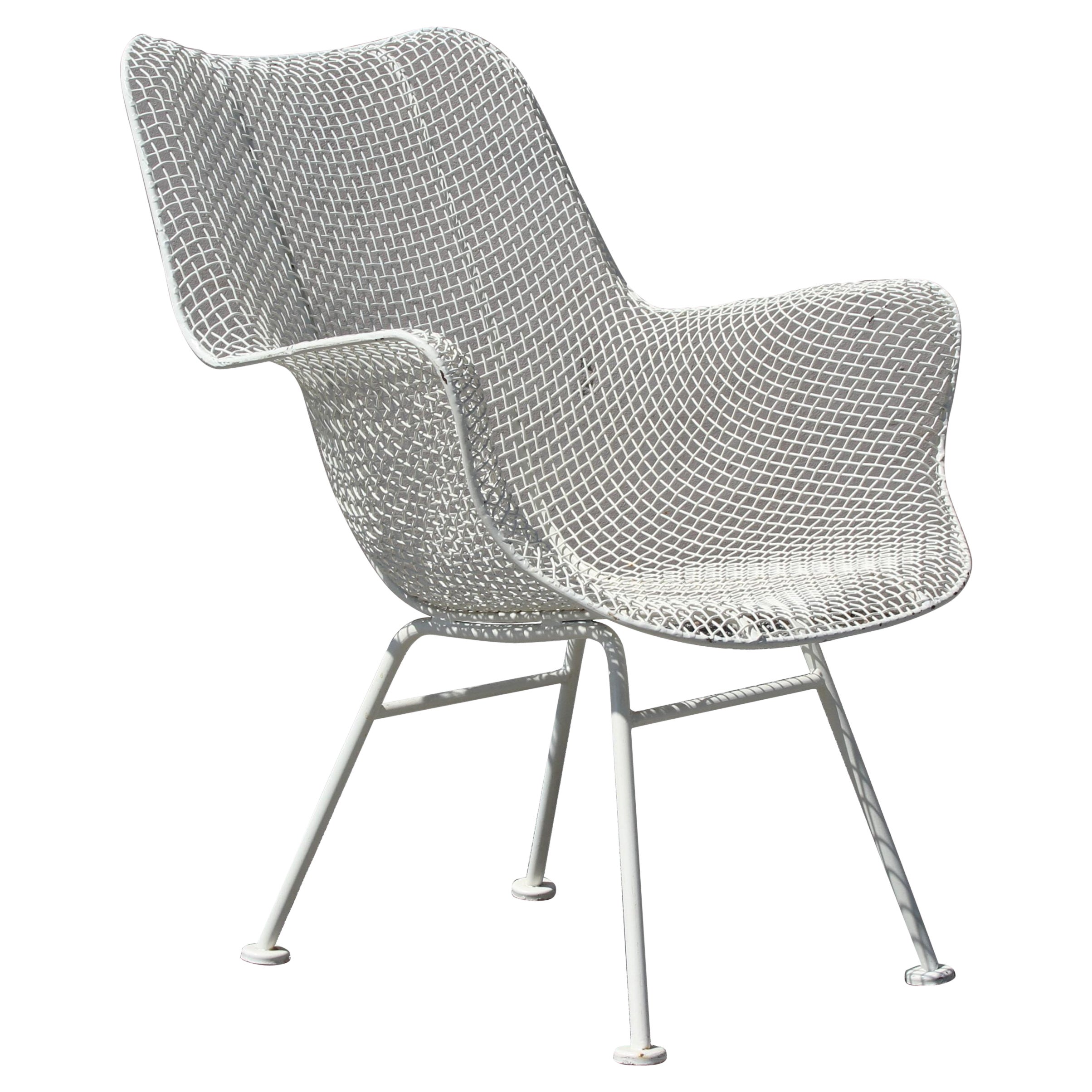 Russell Woodard Mid-Century Modern White Mesh Sculptura High Back Lounge Chair 
