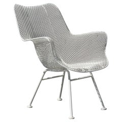 Russell Woodard Sillón moderno de mediados de siglo con respaldo alto Sculptura de malla blanca