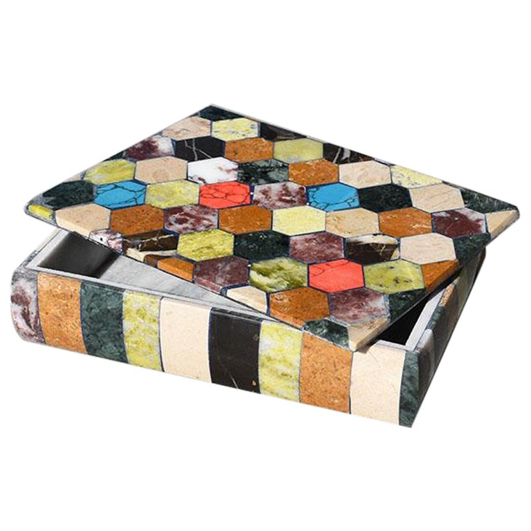 Caja rectangular para joyas o baratijas de piedras semipreciosas de colores con tapa