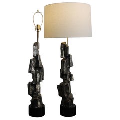 Pair of Brutalist Lamps by Richard Barr for the Laurel Lamp Co.