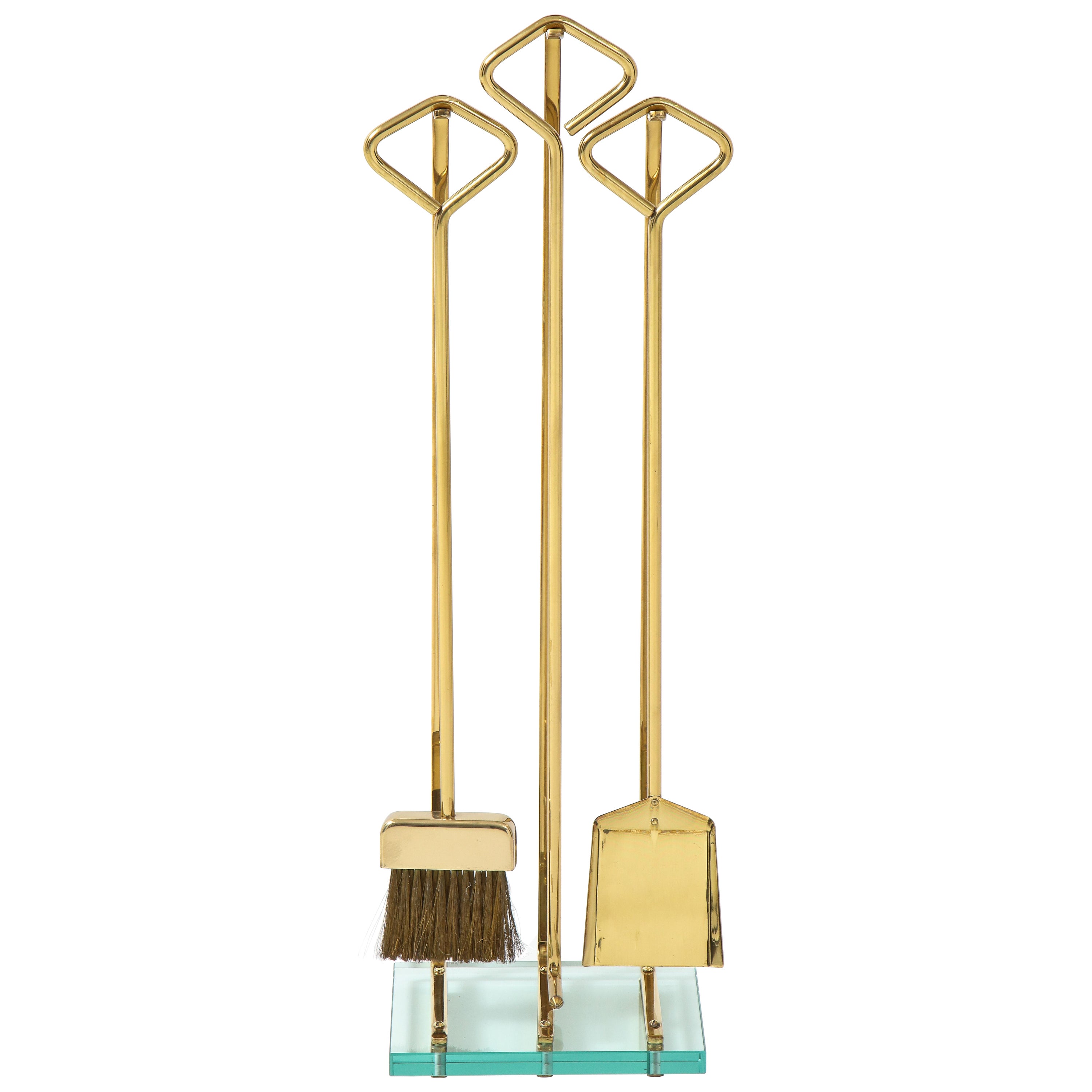 Fontana Arte Style Brass and Glass Fireplace Tools