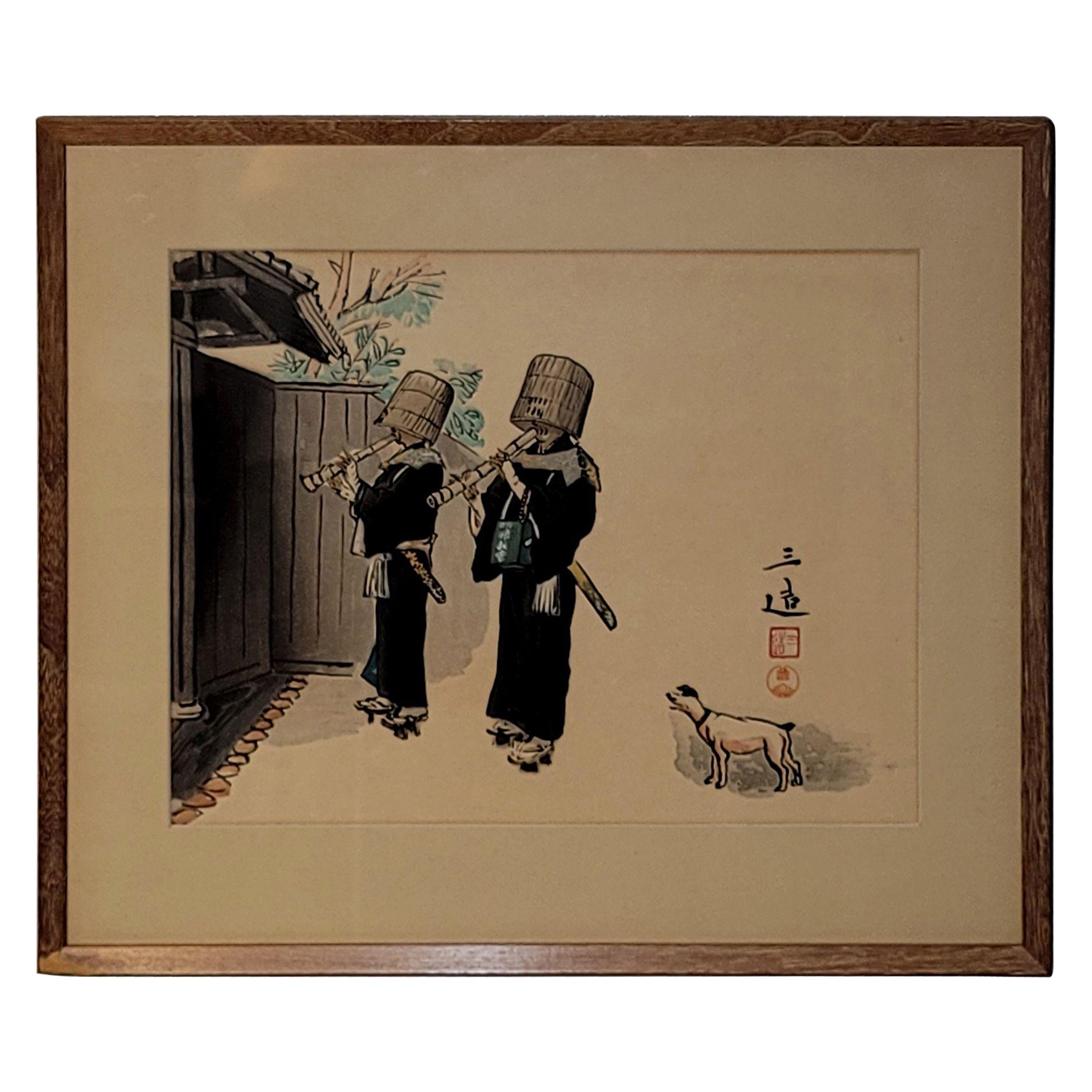 Japanese Woodblock Print " Zen Priest Of The Flute Sect" by Sanzo Wada #1