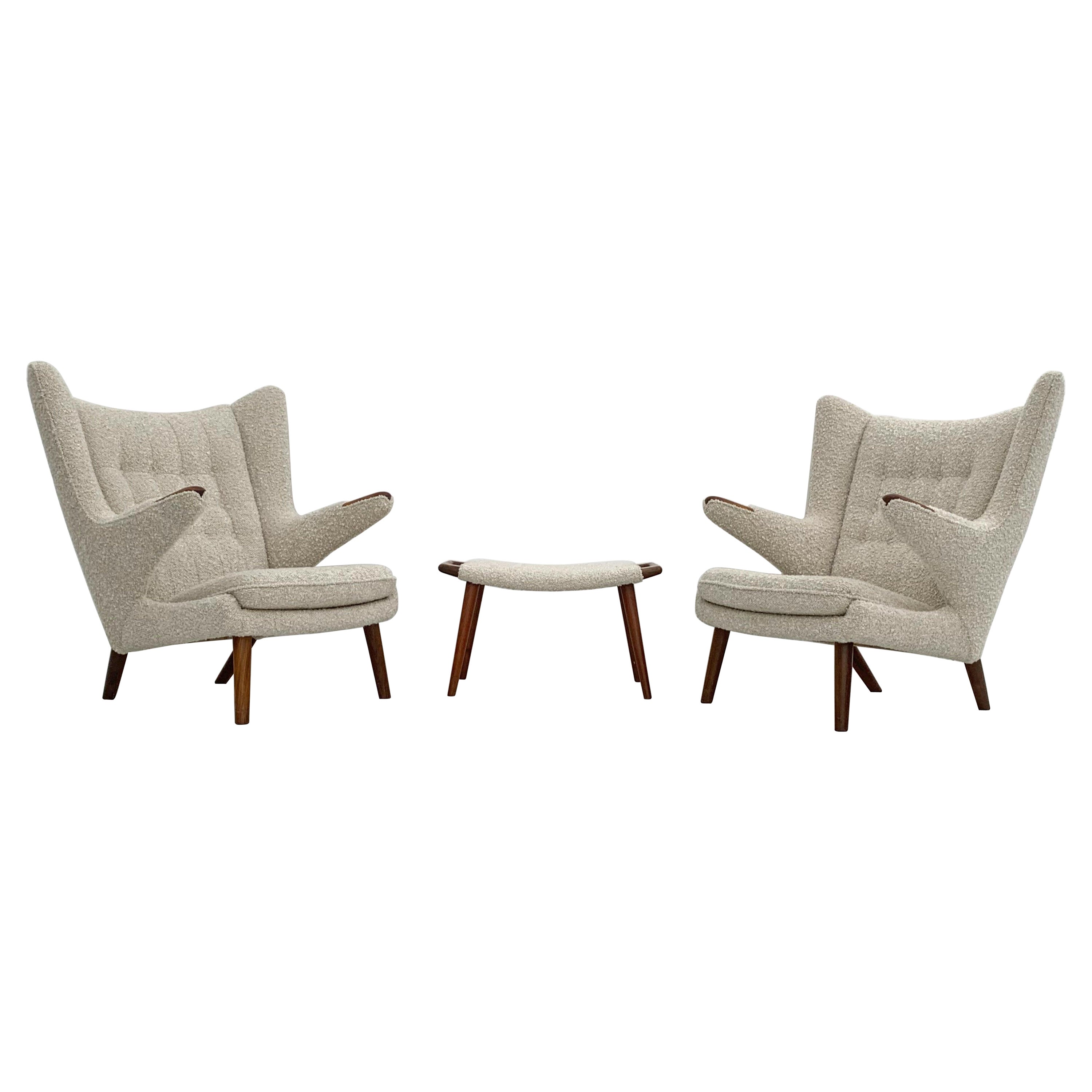 Hans J. Wegner AP19 Papa Bear Chairs and Ottoman for A.P. Stolen