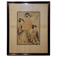 Antique Japanese Woodblock Print " Three Geishas" Kikukawa Eizan (菊川英山) #1