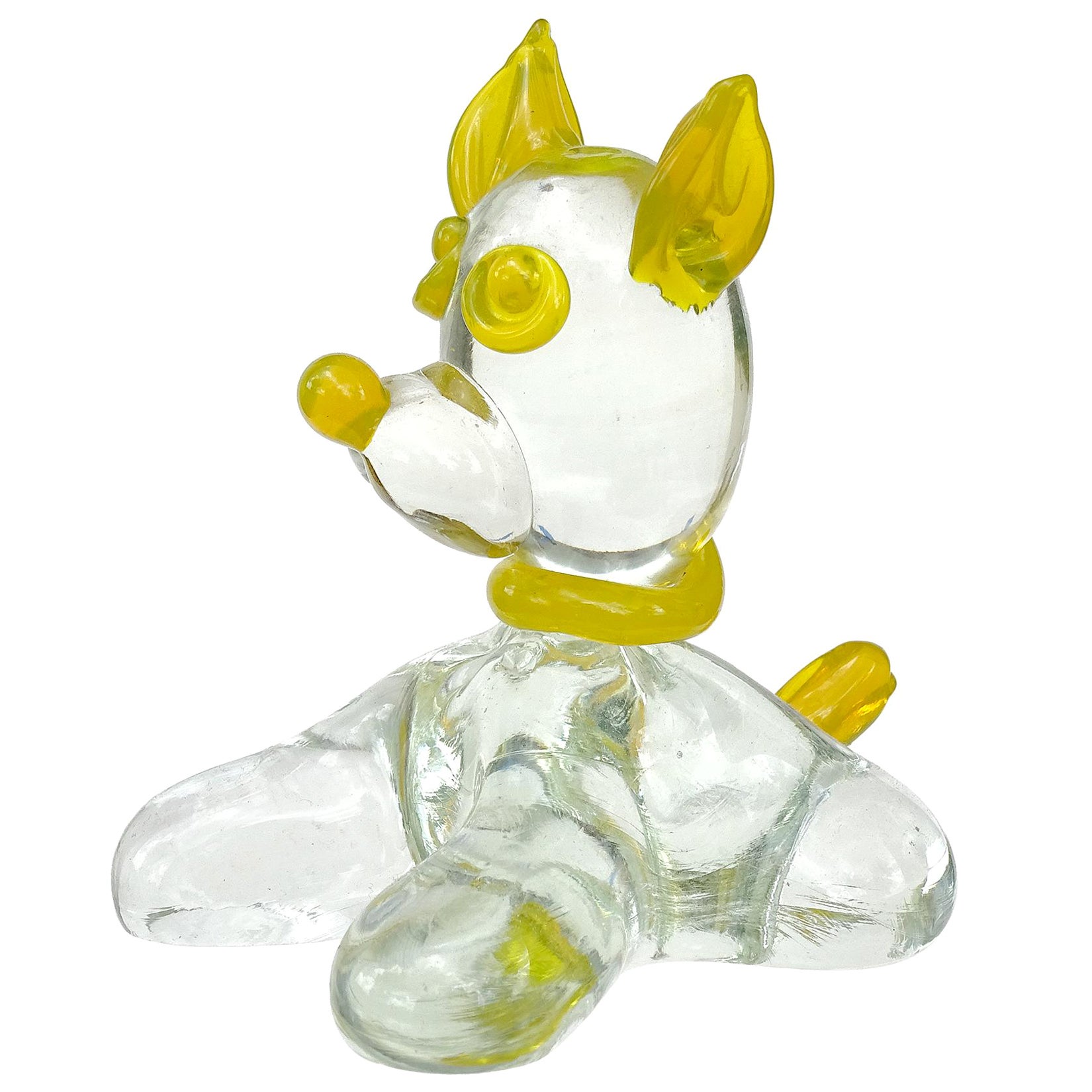 Fratelli Toso Murano Clear Yellow Italian Art Glass Puppy Dog Paperweight Figure